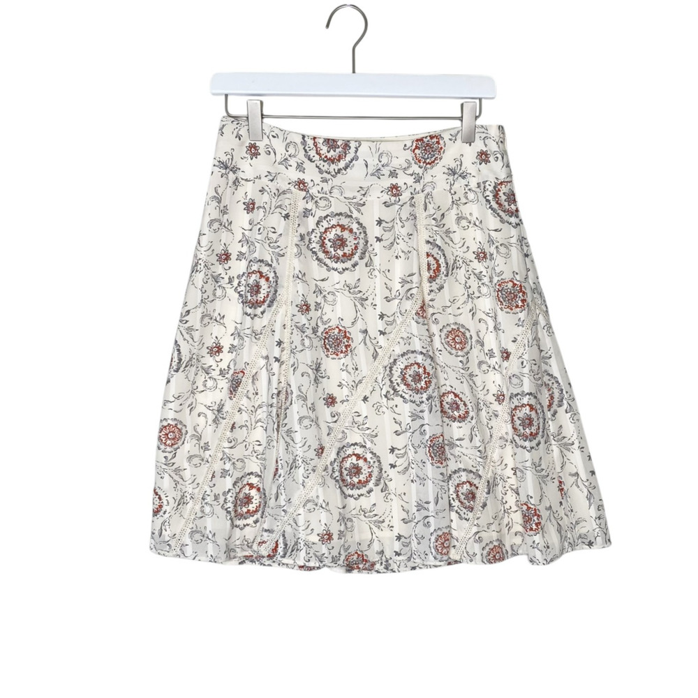 Ann Taylor Skirt Womens Size 4 Cream and Red Floral A-Line Lined Coquette